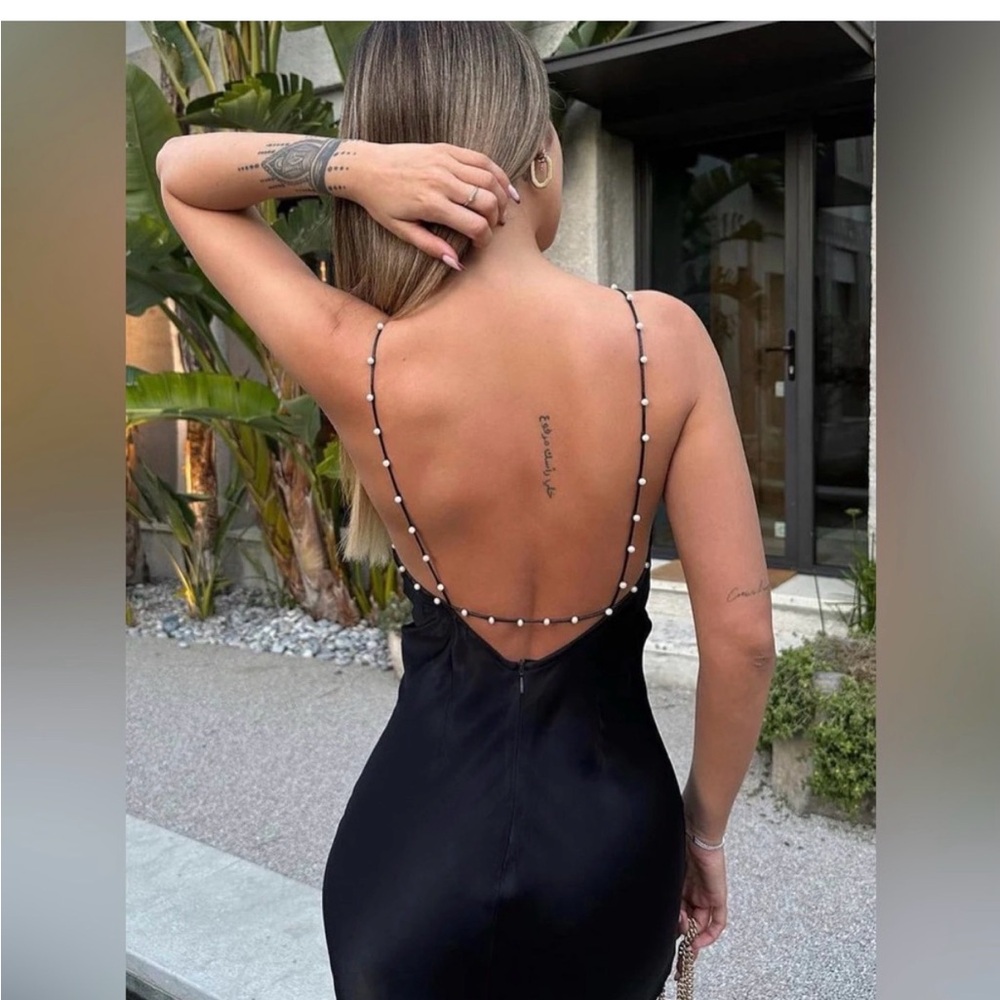 Commense Black Satin Slip Maxi Dress with Chain Straps - Picture 2 of 14
